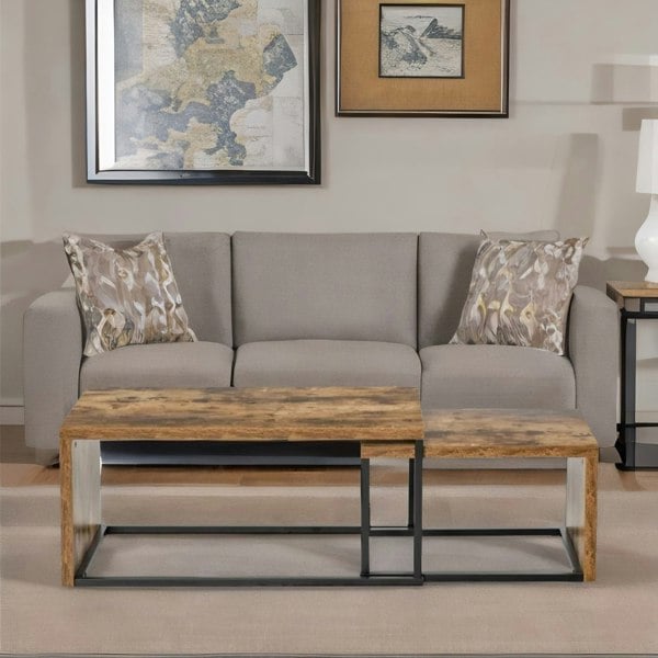 Rafaelo Mobilia Set Of 2 Nesting Tables Industrial Rustic Brown