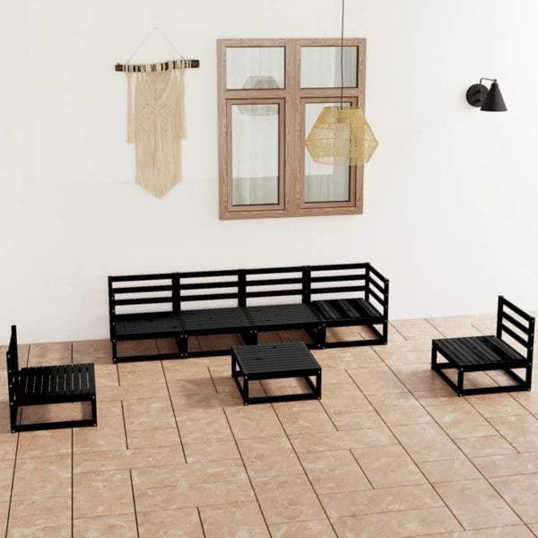 Berkfield 7 Piece Garden Lounge Set Black Solid Pinewood