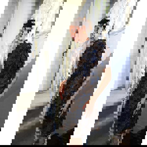 Blue Vanilla High Neck Puff Sleeve Dress