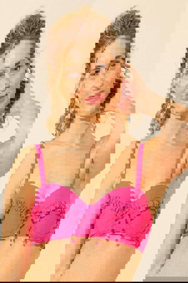 Pink underwired frill bikini top