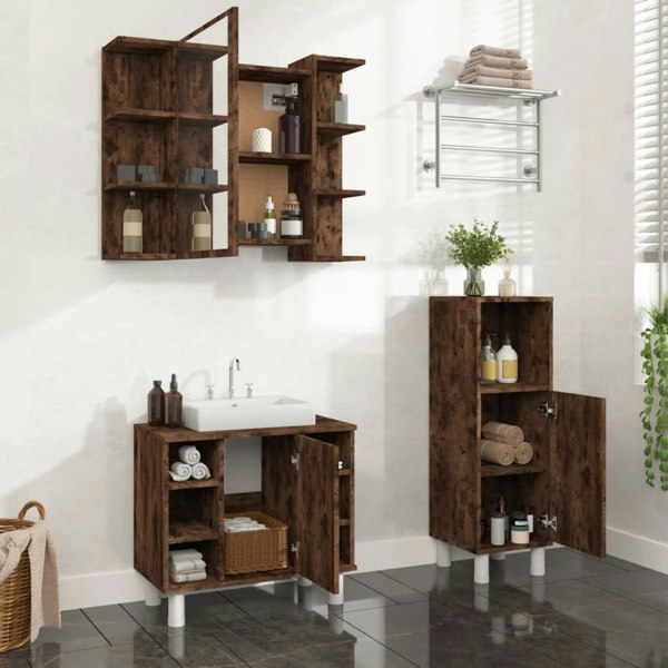 Berkfield 3 Piece Bathroom Cabinet Set Smoked Oak Engineered Wood