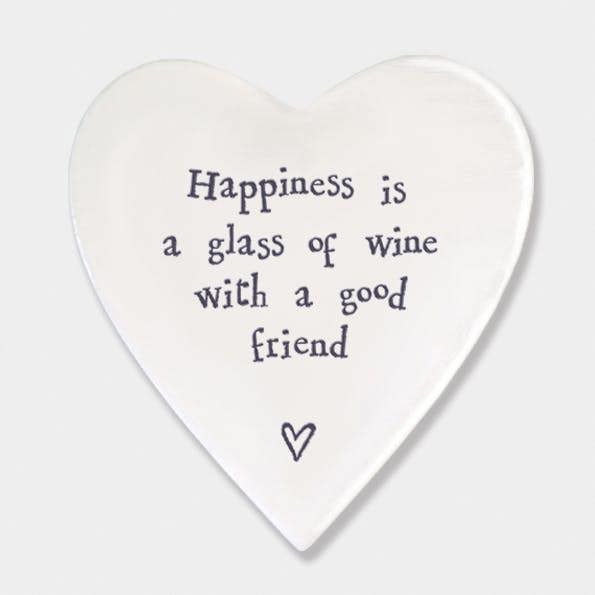 Porcelain Heart Coaster – “Happiness Is a Glass of Wine with a Good Friend” Sentimental Gift