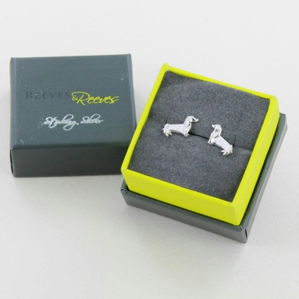 Origami Dachshund Sterling Silver Stud Earrings - Reeves & Reeves