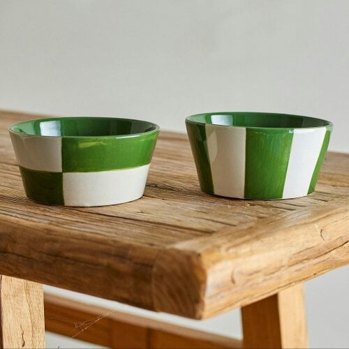 Love Frankie Emerald & Bone Bowls - Checks or Stripes