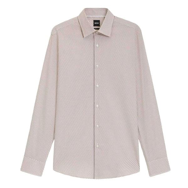 Boss Mens Geometric Point Collar Regular Shirt - Medium Beige - 