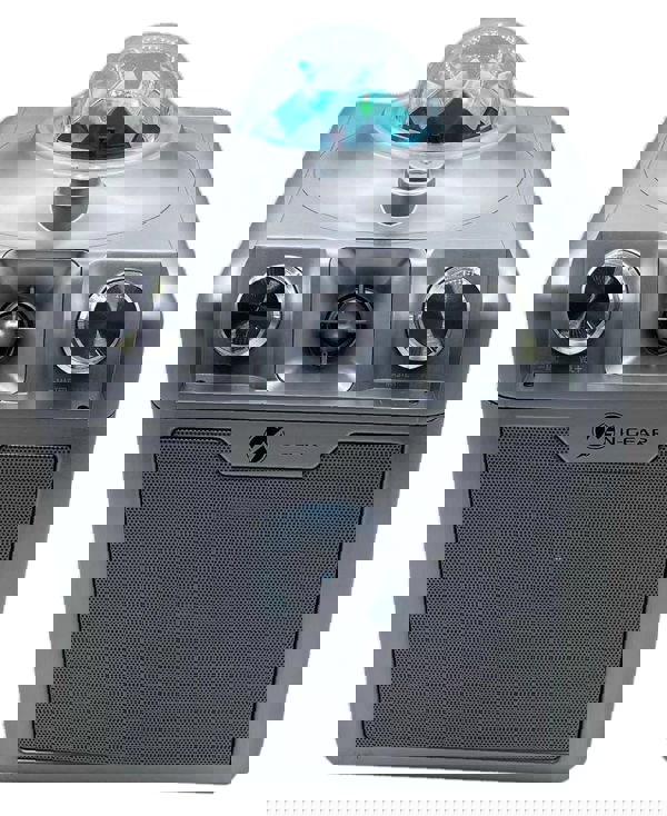 N-Gear | Disco Star 710 Silver Bluetooth Speaker Karaoke Set Party Box with Star Projector & 2 Microphones