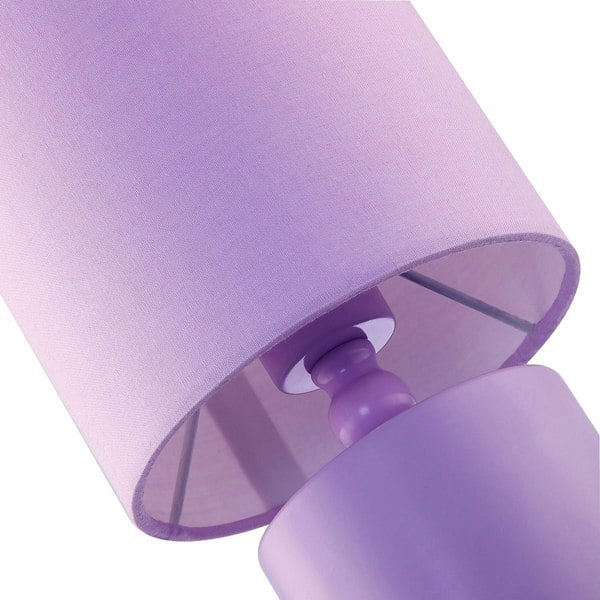 Modern Soft Lilac Glossy Table Lamp with Cotton Fabric Drum Shade Image 5