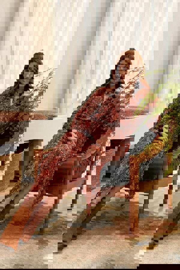 Rust | Floral Paisley Semi Sheer Midi Dress