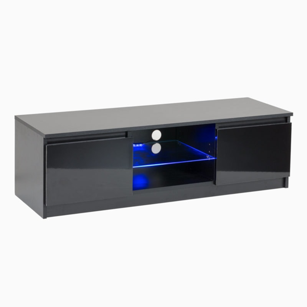 MMT Furniture Designs Modern TV Stand Cabinet Black 140cm Matt Gloss Suitable for 42-65 Inch TV's