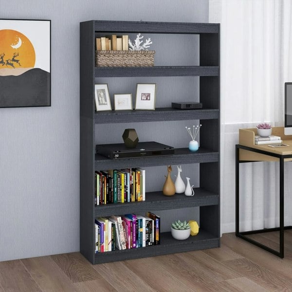 Berkfield Book Cabinet/Room Divider Grey 100x30x167.5 cm Solid Pinewood