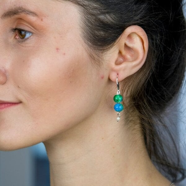The Colourful Aura Colourful Orange Double Marble Pearl Double Simple Pearl Dangle Dainty Earrings