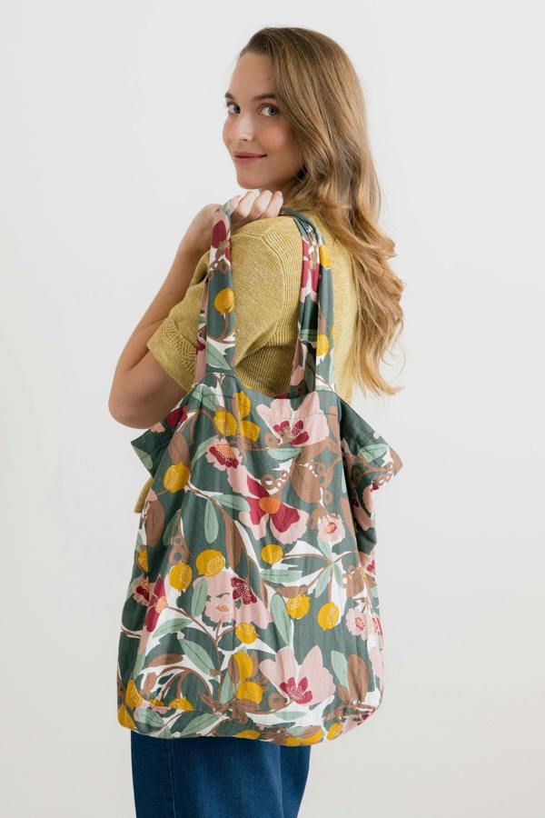 Linen Blend Ceres Print Tote Bag Laurel