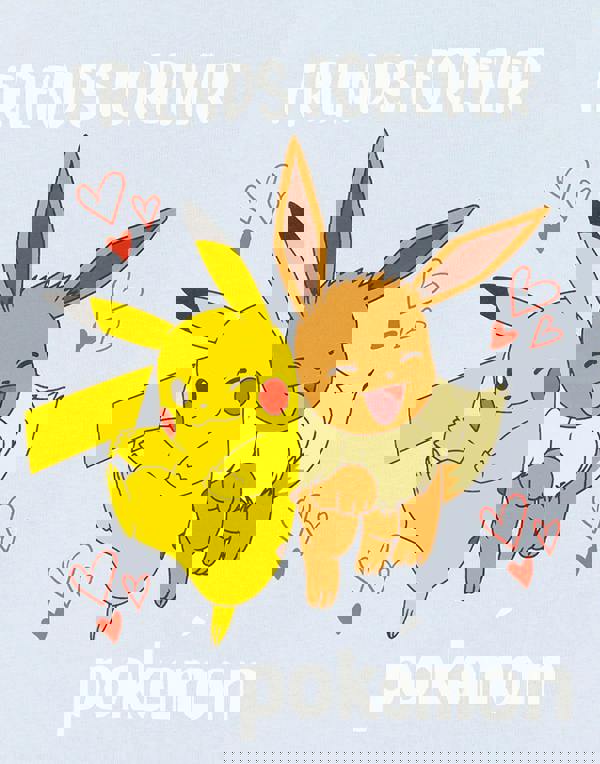 Pokemon Girls Blue Pickache & Eeevee Short Sleeved T-Shirt