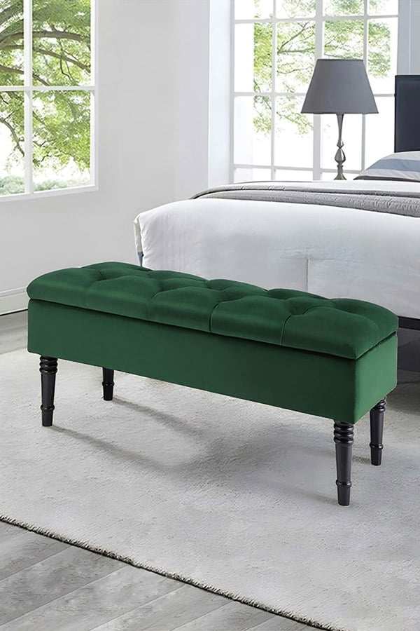 Living and Home Green Luxury Buttoned Tufted Velvet Storage Ottoman Bench