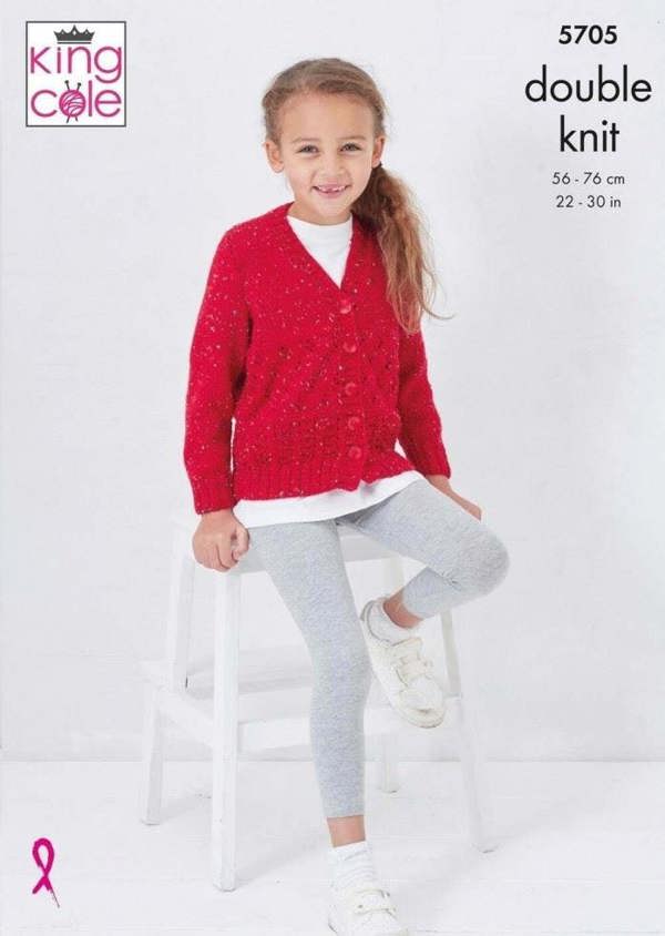 King Cole Big Value Tweed DK Knitting Pattern 5705, Cardigans, Sweaters for Kids, 22 - 30 Inches