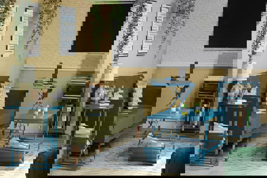 Dorel Home Novogratz Regal End Table in Blue / Metal Frame