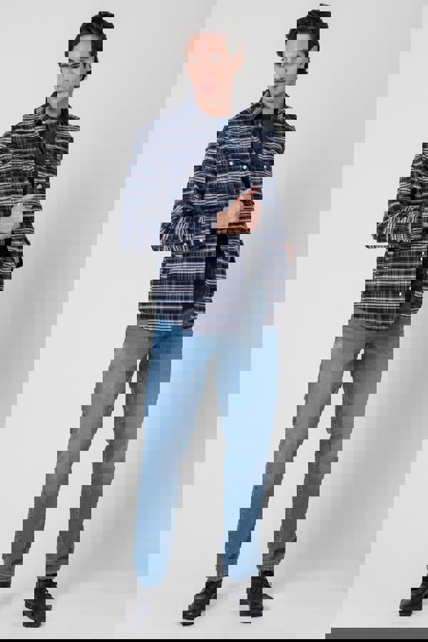 ENORSIA Mens Navy/White Signature Oxford Check Shacket