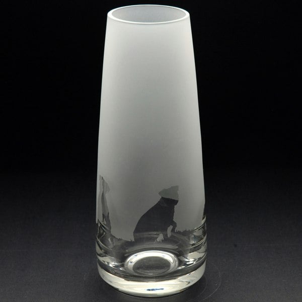 Glyptic Glass Art Border Terrier Dog Glass Bud Vase - Hand Etched/Engraved Gift