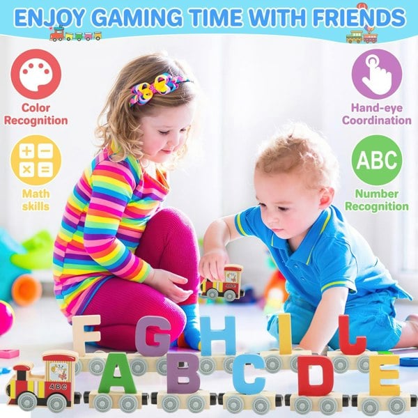 deAO Toys Wooden Alphabet Train Set – 27PCS Magnetic Train Cars A–Z, Montessori Educational Toy for Toddlers 3+, Early Learning & STEM Gift