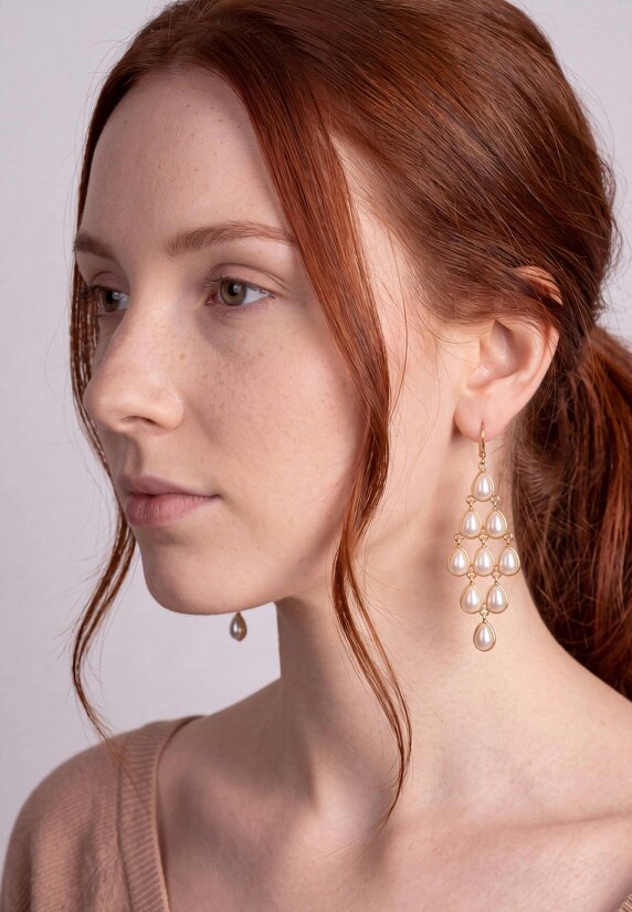 Latelita Erviola Gemstone Cascade Earrings Gold Pearl