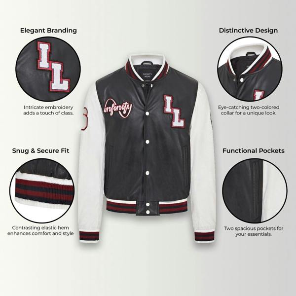Infinity Leather Mens Baseball Leather Letterman Bomber Jacket - Ashwood