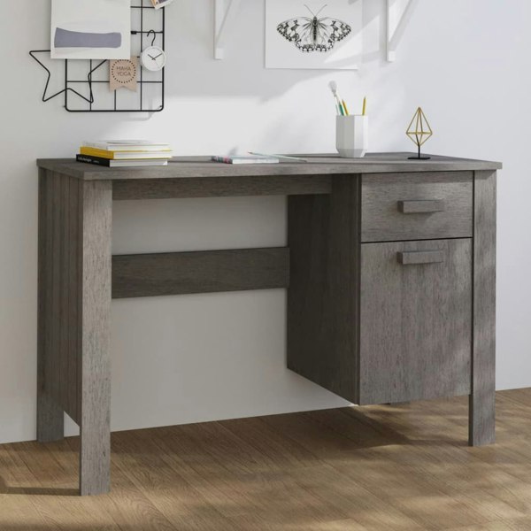 Berkfield Desk HAMAR Light Grey 113x50x75 cm Solid Wood Pine