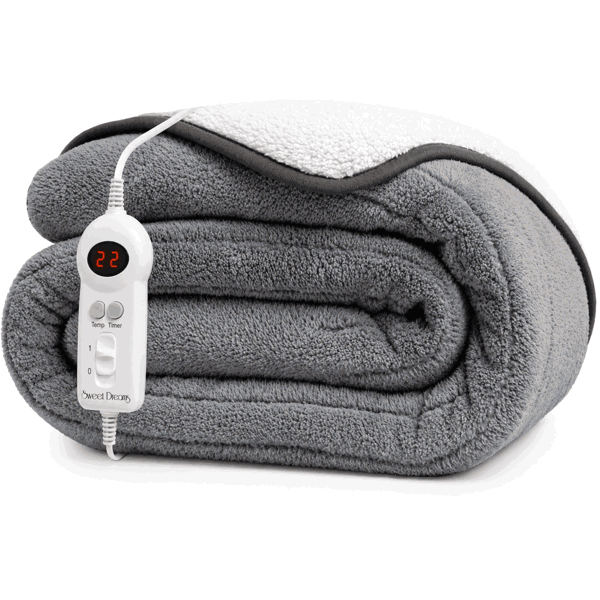 Sweet Dreams Heated Throw Electric Fleece, 9 Heat and 9 Timer Auto Shut Off - Digital Control - Machine Washable
