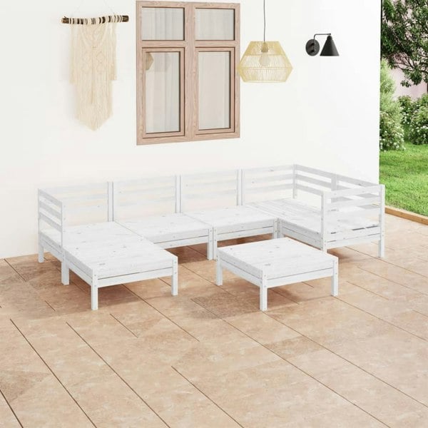 Berkfield 7 Piece Garden Lounge Set Solid Wood Pine White