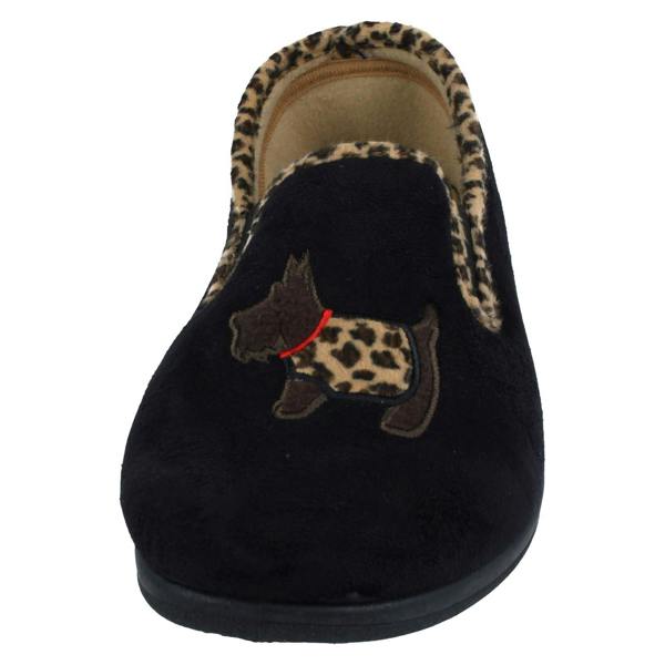 Padders Ladies Padders Wide Fitting Slippers With Dog Detail Dandie
