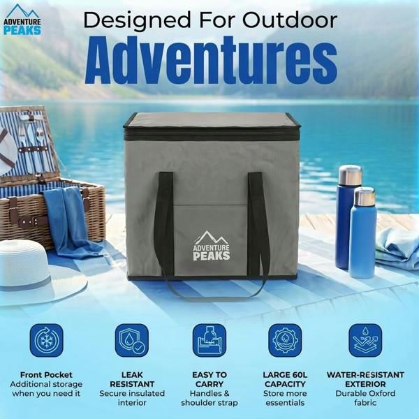 ADVENTURE PEAKS Cooler Bag Insulated Lunch Bag Leak Resistant Cool Box With Handle Shoulder Straps & Pocket Thermal Cool Bags For Food and Drink