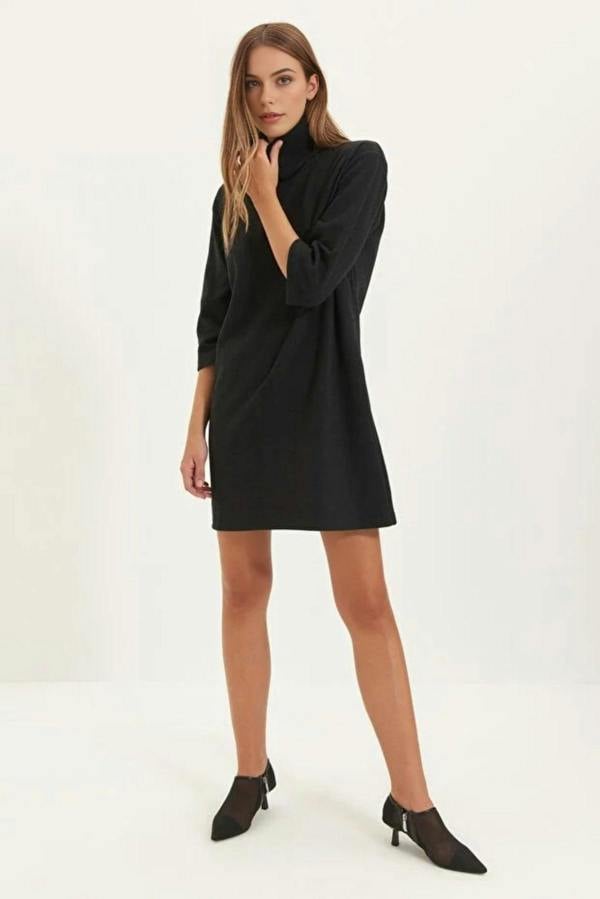 WOVCOR Turtleneck Long Sleeve Knit Mini Dress