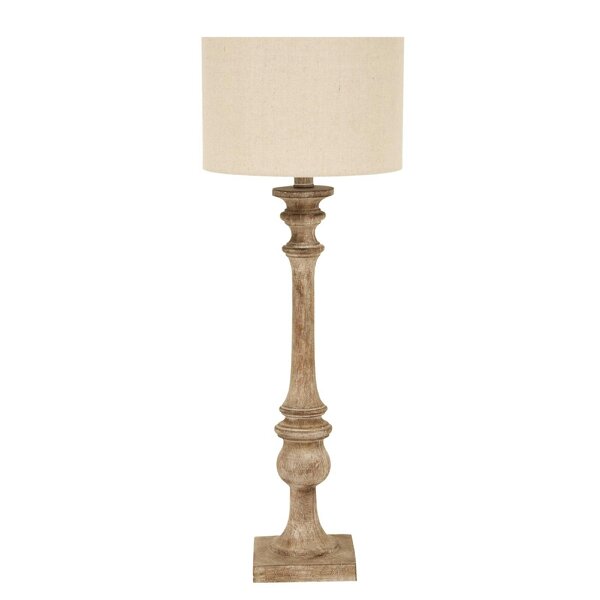 Wyld Haus Thornvale Candlestick Wooden Tall Table Lamp With Linen Shade