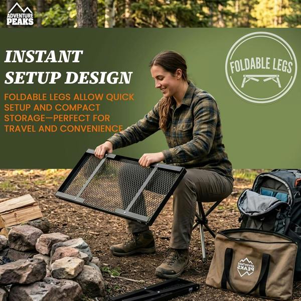 Adventure Peaks Foldable Camping Grill - 63 x 30 x 17 cm Portable BBQ with Steel Mesh, Compact Travel Grill for Camping