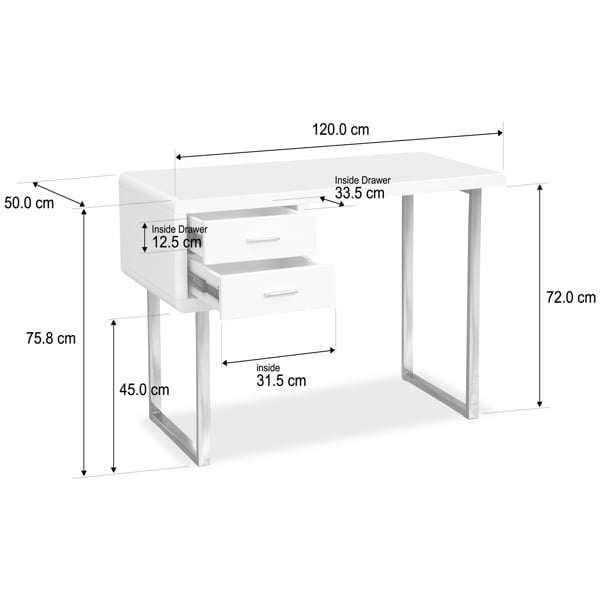 Centurion Supports HARMONIA Gloss White with Chrome legs 2-Drawer Contemporary Home Office Luxury Computer Desk