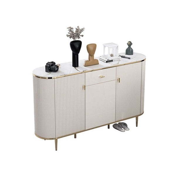 Drake Shoe Storage, White & Gold with ottoman shoe storage