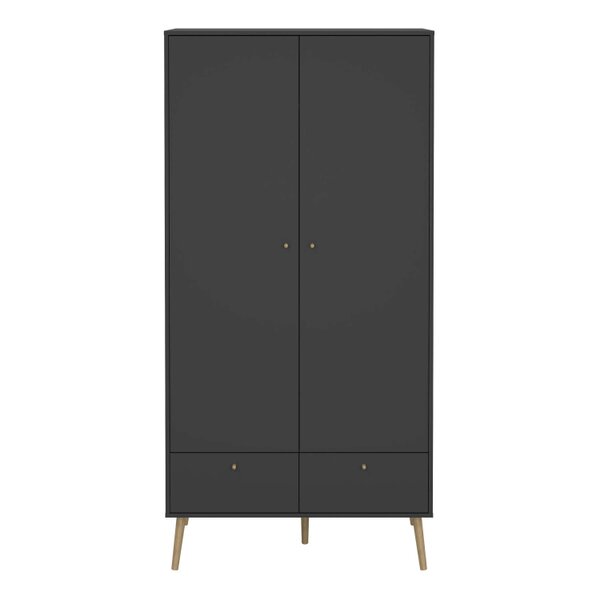 Wyld Haus Quietbloom Dark Grey Wooden Wardrobe with 2 Doors 2 Drawers