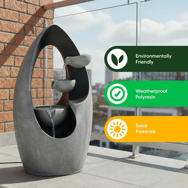 Gardenwize Solar Water Feature – Infinity Loop Fountain with LED Lights & Battery Backup