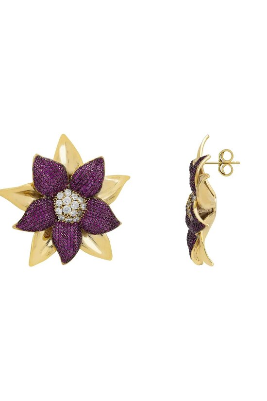 Latelita Marguerite Daisy Flower Large Stud Earrings Ruby Gold
