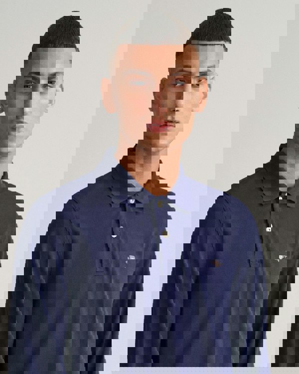 GANT Mens Regular Fit Long Sleeve Shield Logo Pique Rugger - 433 Evening Blue