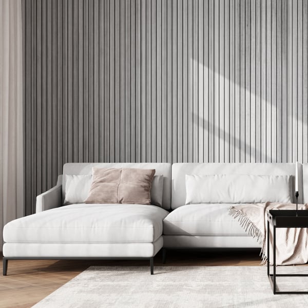Wallsupply UltraLight Linari Wood Effect HD Printed 3D Slat Wall Panels EPS, 4pc 2.3m², Natural Grey