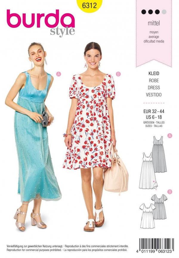 Burda Sewing Pattern 6312 Dresses For Women, 6 to 18 - Intermediate