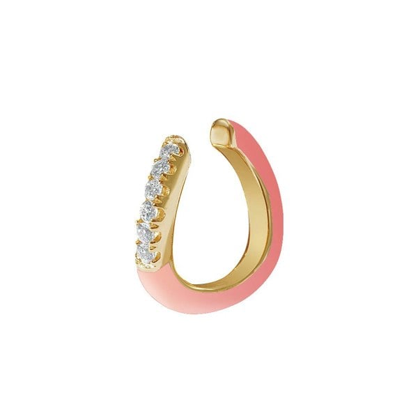 Gold Trip Enamel Wave Ear Cuff - Peach