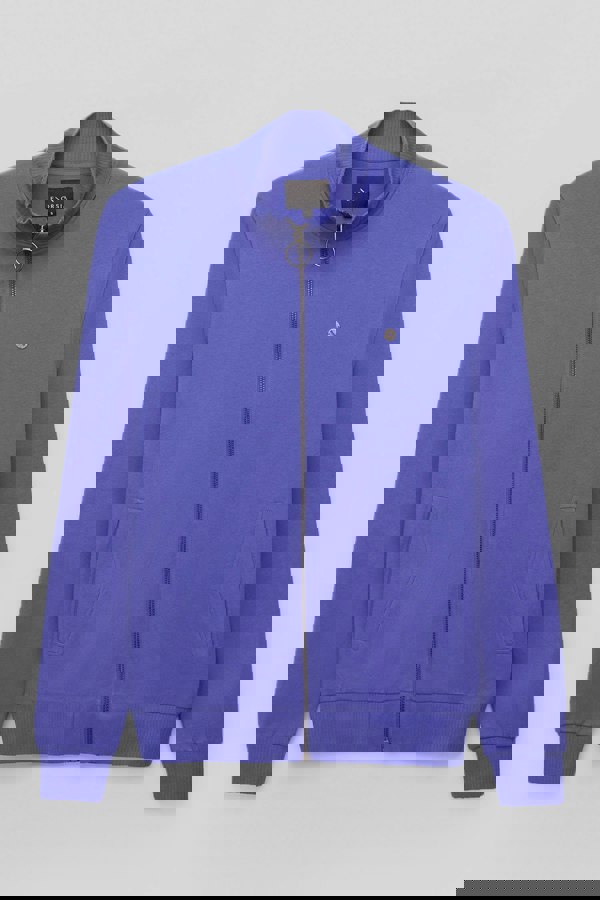 Blue Zip Through Varsity Bomber Jacket