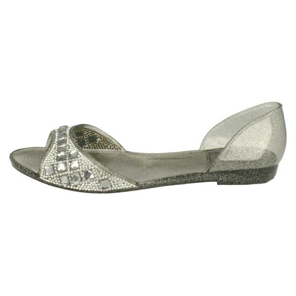 Spot On Ladies Spot On F0794  Open Toe Flat Ballerina With Jewelled Detailing