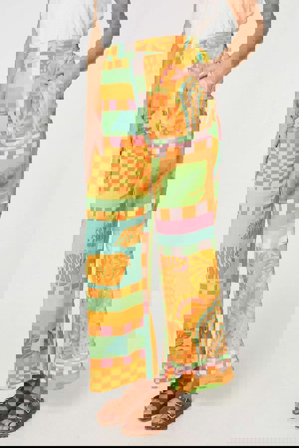 Orange | Tropical Tile Print Wide Leg Trousers
