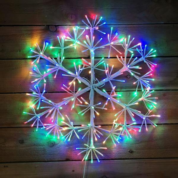 Shatchi 64cm Starburst Snowflake Silhouette with 300 Multicolour Twinkling Micro LED Lights