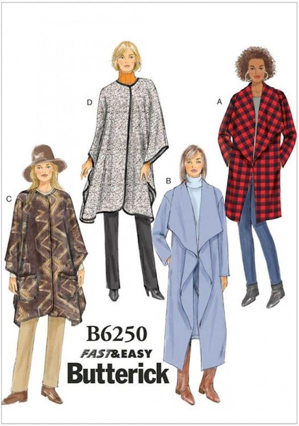Butterick Sewing Pattern 6250, Coats, Jackets, Wraps for Women, XSM-SML-MED - Easy