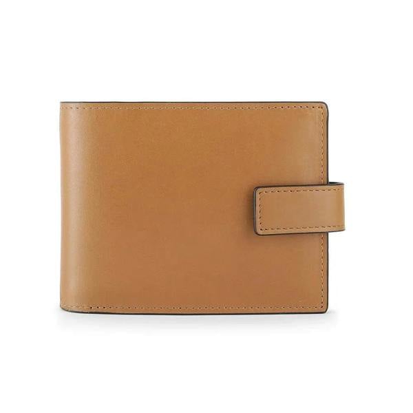 Front view of Tan leather wallet on a white background