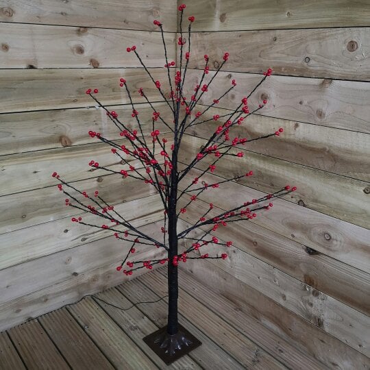 Samuel Alexander 120cm 4ft Christmas Lit Black Twig Tree Red Berry 400 Warm White LED