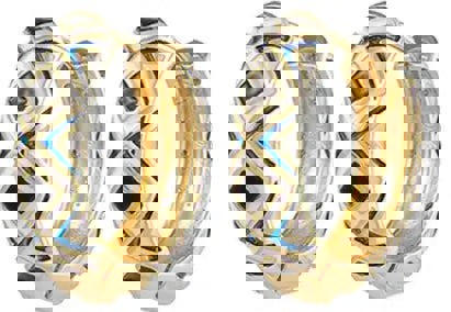 One Of A Kind Club Black and white and blue enamel gold huggie